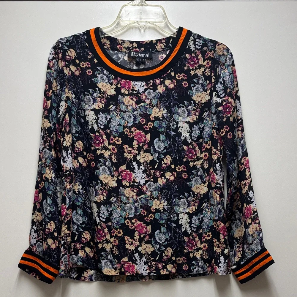 Anthropologie Rdalamal Black Floral Blouse Size 4 - Picture 1 of 7